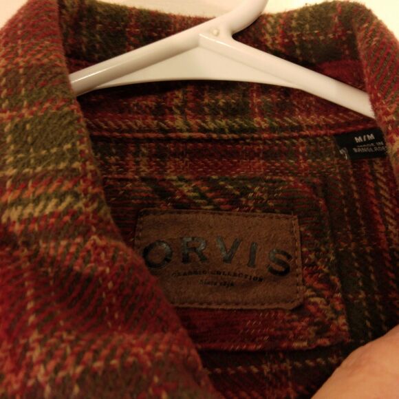 Orvis flannel shirt jacket mens M Medium thick red plaid shacket long sleeve - Picture 7 of 9
